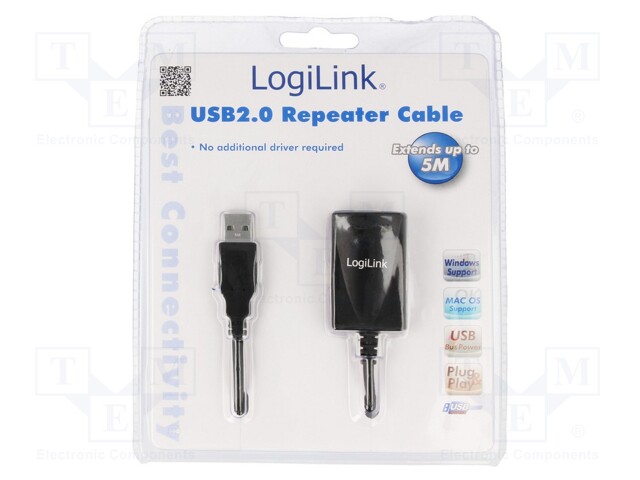 Repeater USB; USB 1.1,USB 2.0; USB A socket,USB A plug; 5m