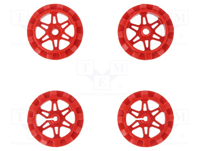 Wheel; red; Shaft: D spring; Pcs: 4; push-in,screw; Ø: 35mm; W: 14.6mm