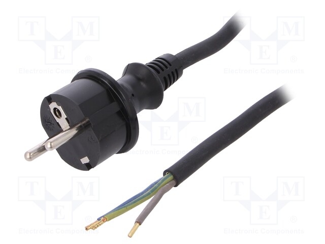 Cable; SCHUKO plug,CEE 7/7 (E/F) plug,wires; 1.5m; black; rubber