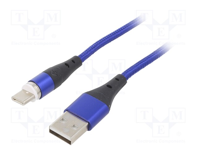 Cable; USB 2.0; USB A plug,USB C plug; nickel plated; 1m; blue