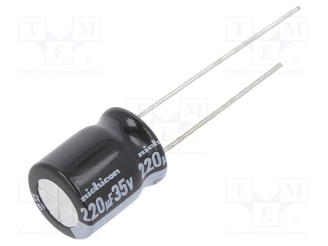 Capacitor: electrolytic; THT; 220uF; 35VDC; Ø10x12.5mm; Pitch: 5mm