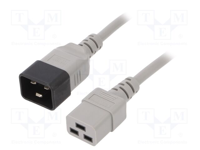 Cable; IEC C19 female,IEC C20 male; 1m; grey; PVC; 3G1,5mm2; 16A