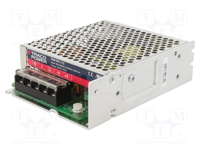 Power supply: switched-mode; modular; 75W; 12VDC; 129x99x38mm
