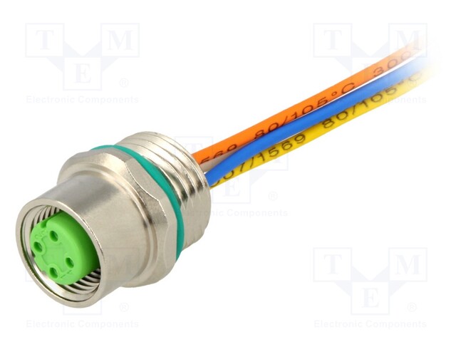 Socket; M12; PIN: 4; female; D code-Ethernet; cables; straight; 0.5m