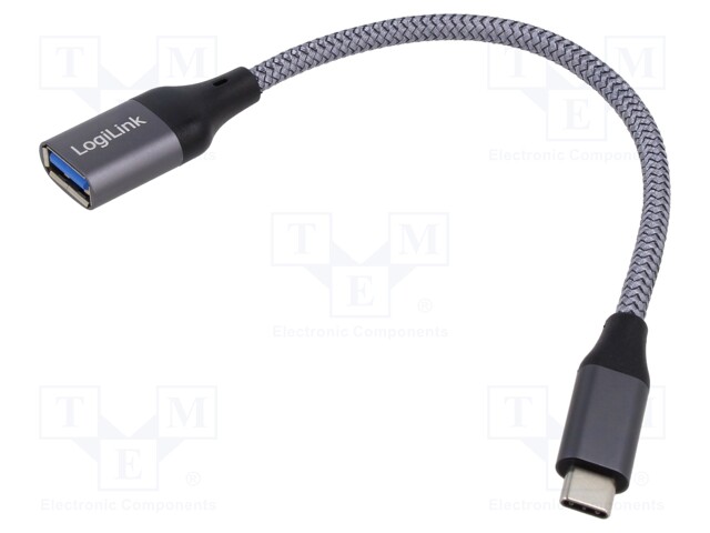 Cable; USB 3.2; USB A socket,USB C plug; 150mm; grey; 15W; 3A; 5V