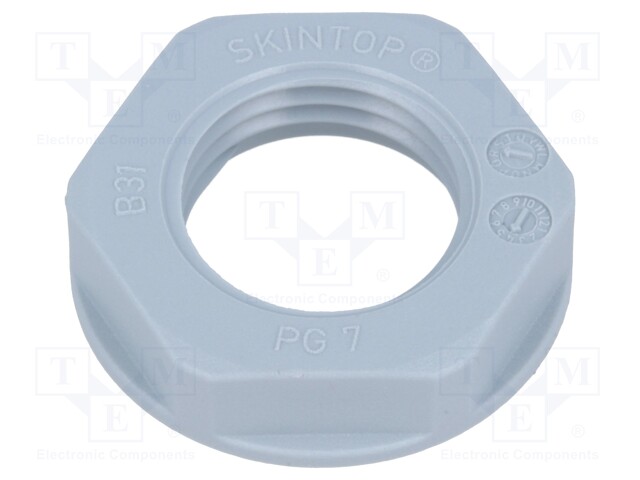 Nut; PG7; polyamide; UL94V-2; 19mm; grey; -20÷100°C; Thread: PG