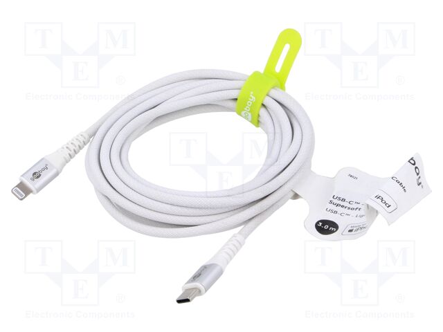 Cable; USB 2.0; Apple Lightning plug,USB C plug; 3m; white; 60W