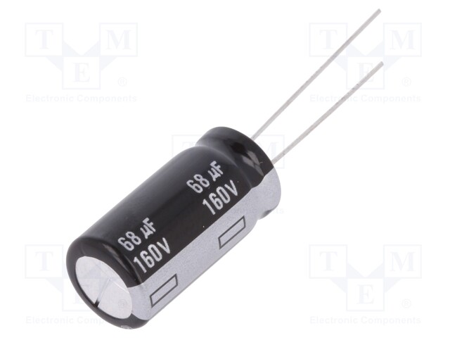 Capacitor: electrolytic; THT; 68uF; 160VDC; Ø12.5x25mm; Pitch: 5mm