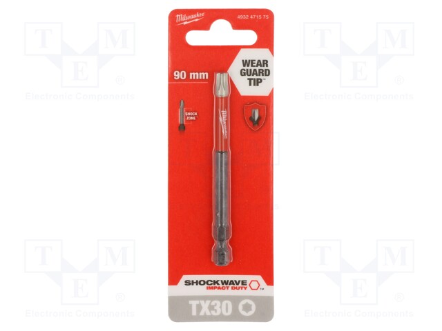 Screwdriver bit; TX30; Overall len: 90mm; Kind: impact