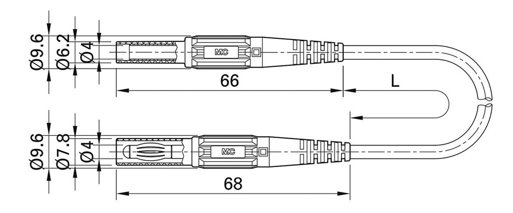 Test lead; 19A; banana socket 4mm,banana plug 4mm; insulated