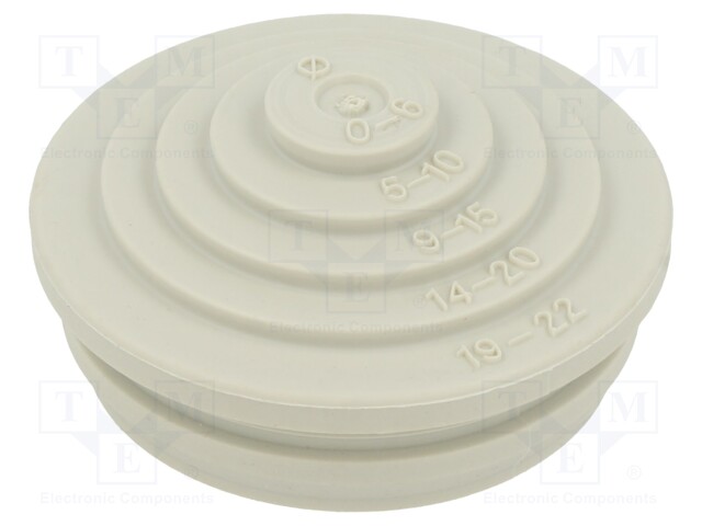 Grommet; elastomer thermoplastic TPE; light grey; Øcable: 0÷22mm