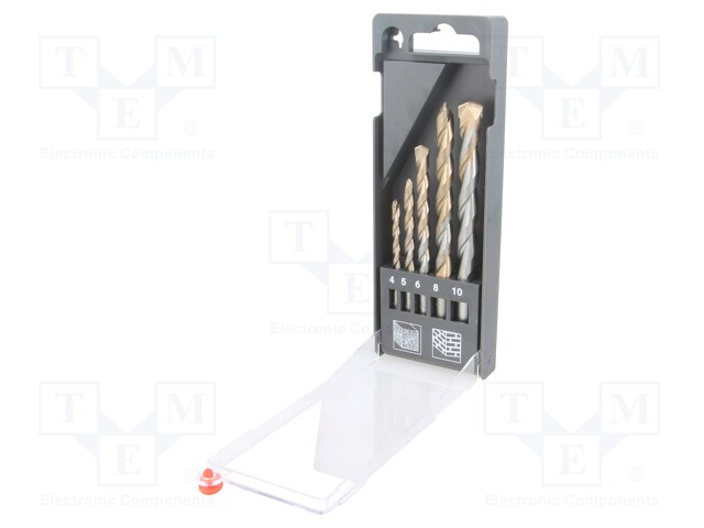 Tool accessories: drill set; Pcs: 5; Mat: steel; Mounting: standard