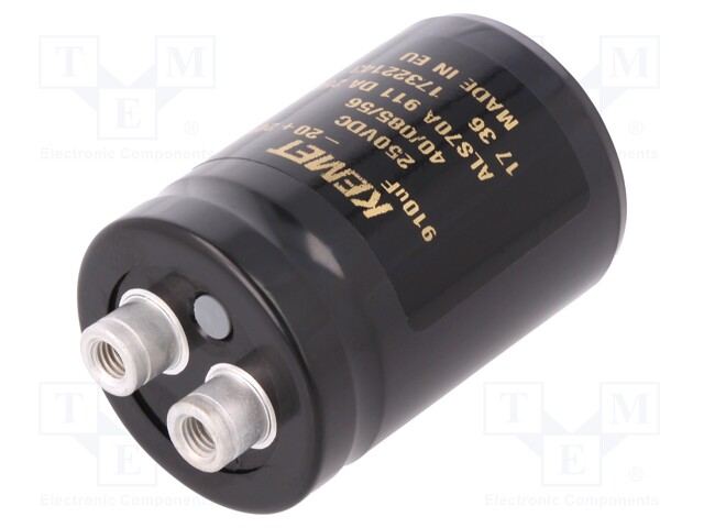 Capacitor: electrolytic; 910uF; 250VDC; Leads: screw; ESR: 256mΩ