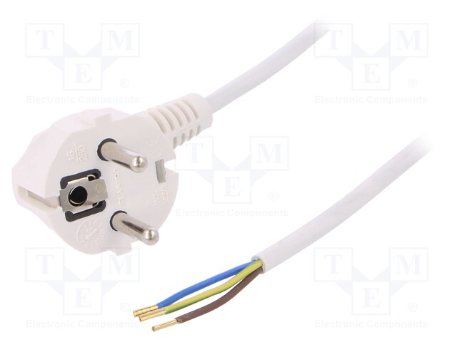 Cable; SCHUKO plug,CEE 7/7 (E/F) plug angled,wires; 3m; white