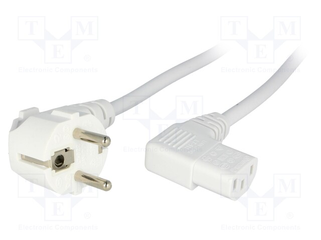 Cable; CEE 7/7 (E/F) plug angled,IEC C13 female 90°; 2.5m; PVC