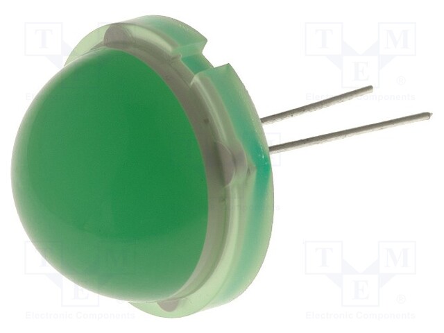 LED; 20mm; green; 40÷75mcd; 120°; No.of term: 2; 20mA; Front: convex