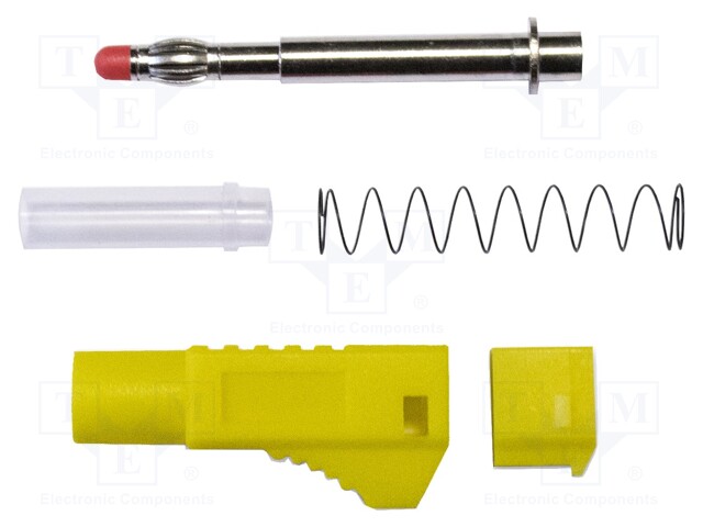 Plug; 4mm banana; 45A; 1kVAC; yellow; Mounting: soldered; Mat: brass