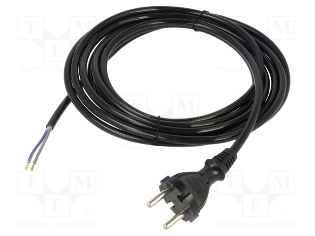 Cable; CEE 7/17 (C) plug,wires; PUR; 4m; black; 2x1mm2; 16A; 250V