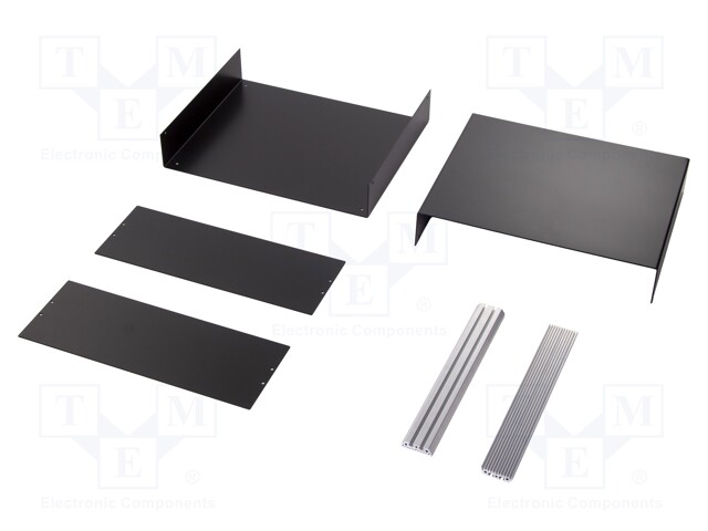 Enclosure: with panel; X: 367mm; Y: 300mm; Z: 134mm; aluminium; black
