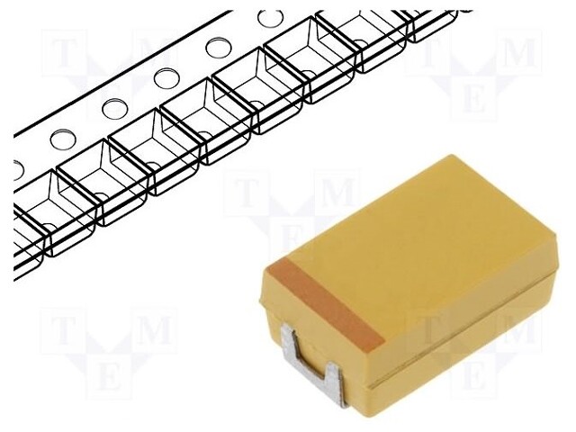 Capacitor: tantalum-polymer; low ESR; 6.8uF; 63VDC; D; 2917; TCJ