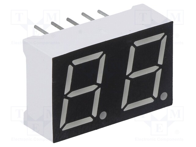 Display: LED; 7-segment; 10mm; 0.39"; No.char: 2; amber; 40mcd; anode