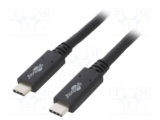 Cable; USB 3.2; both sides,USB C plug; 0.5m; black; 20Gbps; 100W