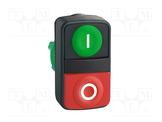 Switch: double; Stabl.pos: 1; 22mm; green/red; Illumin: none; IP66