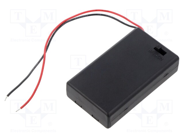 Holder; AAA,R3; Batt.no: 3; cables; black; with switch,snapped-in