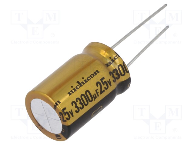 Capacitor: electrolytic; THT; 3300uF; 25VDC; Ø16x25mm; Pitch: 7.5mm