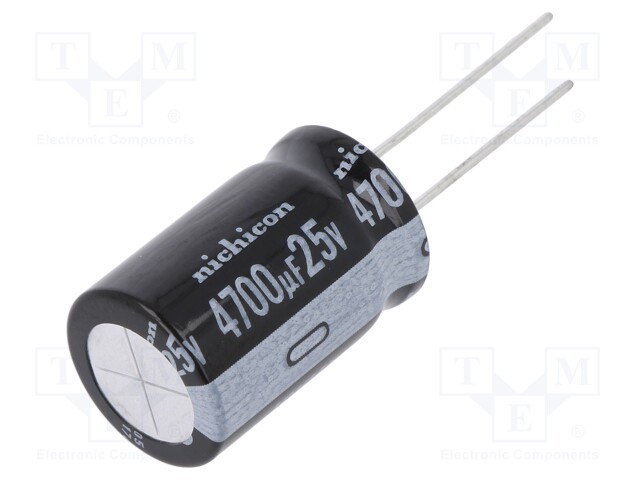 Capacitor: electrolytic; THT; 4700uF; 25VDC; Ø16x25mm; Pitch: 7.5mm