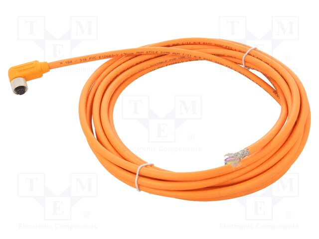 Connection lead; M12; PIN: 8; angled; 5m; plug; 30VAC; 4A; -25÷80°C