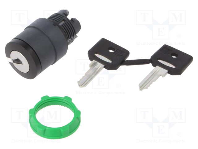 Switch: rotary with key; 22mm; black; Illumin: none; IP66; Pos: 2