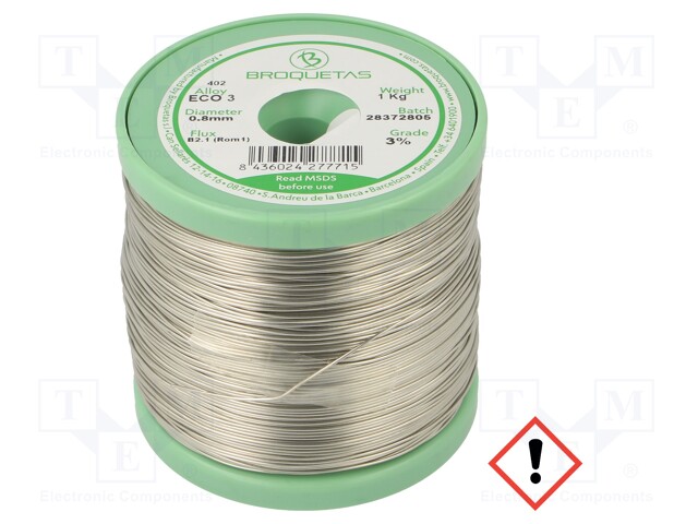 Soldering wire; Sn97Cu3; 0.8mm; 1000g; lead free; Package: reel