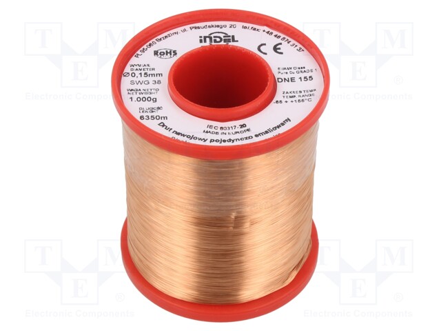 Coil wire; single coated enamelled; 0.15mm; 1kg; -65÷155°C