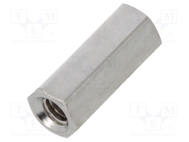 Screwed spacer sleeve; Int.thread: M2,5; 10mm; hexagonal; brass