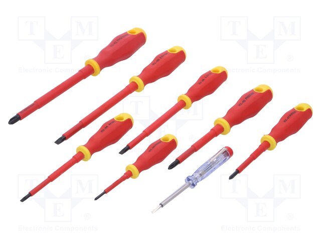 Screwdrivers; Pcs: 8; Phillips cross,slot,insulated; 1kVAC