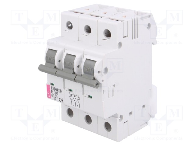 Circuit breaker; 400VAC; Inom: 20A; Poles: 3; DIN; Charact: B; 6kA