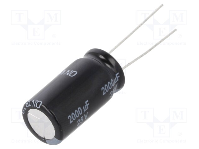 Capacitor: electrolytic; THT; 2000uF; 25VDC; Ø12.5x25mm; Pitch: 5mm