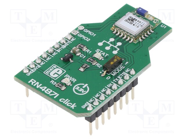 Click board; mikroBUS connector; Interface: UART; Comp: RN4871