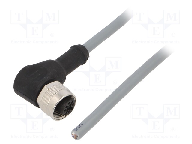 Connection lead; M12; PIN: 4; angled; 5m; plug; 250VAC; 4A; -25÷90°C