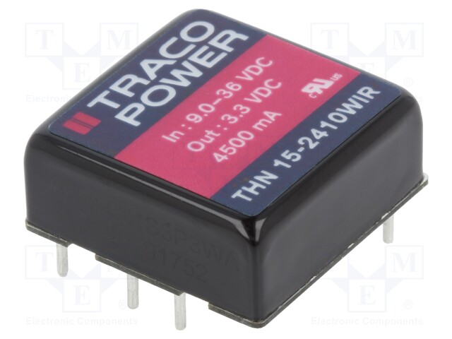 Converter: DC/DC; 15W; Uin: 9÷36V; 3.3VDC; Iout: 4500mA; 1"x1"; 16.5g