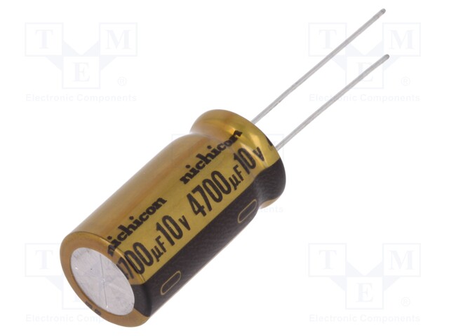 Capacitor: electrolytic; THT; 4700uF; 10VDC; Ø12.5x25mm; Pitch: 5mm