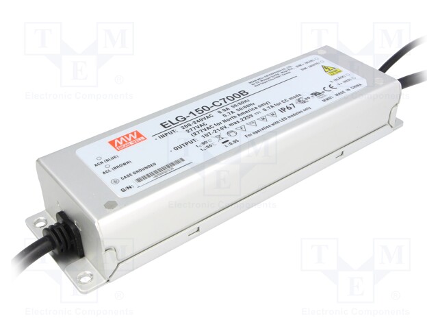 Power supply: switched-mode; LED; 149.8W; 107÷214VDC; 700mA; IP67