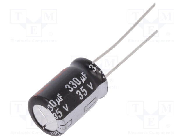 Capacitor: electrolytic; THT; 330uF; 35VDC; Ø10x16mm; Pitch: 5mm