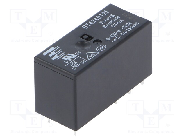 Relay: electromagnetic; DPDT; Ucoil: 12VDC; 8A/250VAC; 8A/30VDC; 8A