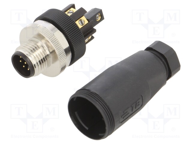 Sensor Connector, 8 Pole, M12, Plug, M12, Male, 8 Positions, Screw Pin, Straight Cable Mount