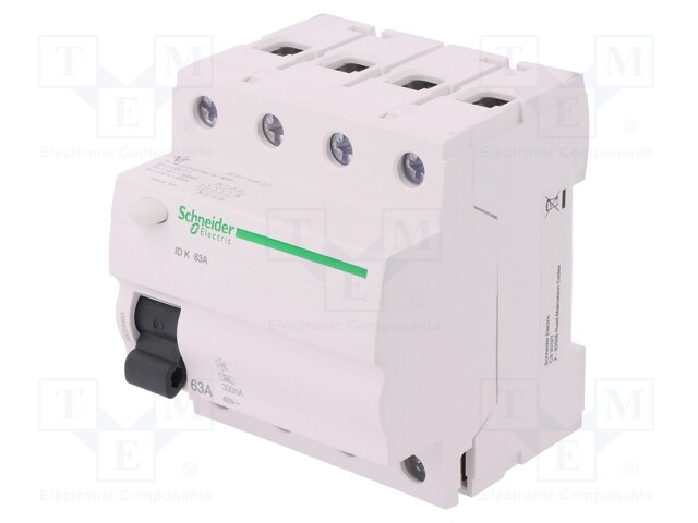 RCD breaker; Inom: 63A; Ires: 300mA; Poles: 4; 400V; Mounting: DIN