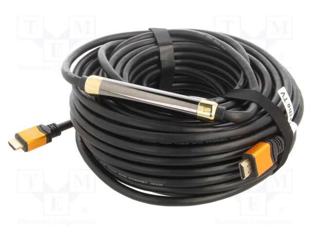 Cable; HDMI 1.4,with amplifier; HDMI plug,both sides; 30m; black