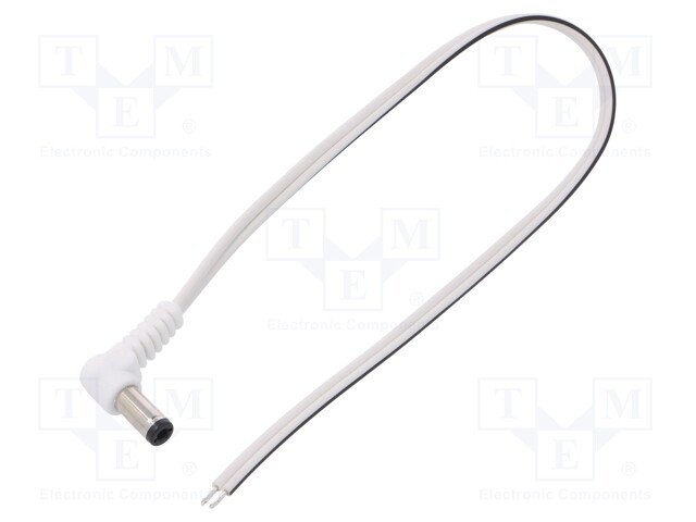 Cable; wires,DC 5,5/2,5 plug; angled; 0.5mm2; white; 0.2m