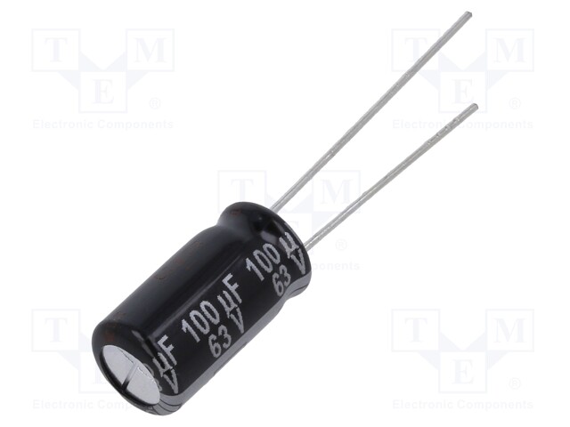 Electrolytic Capacitor, 100 µF, 63 V, EB Series, ± 20%, Radial Leaded, 10000 hours @ 105°C